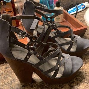 Grayish blue strappy 4 inch heels